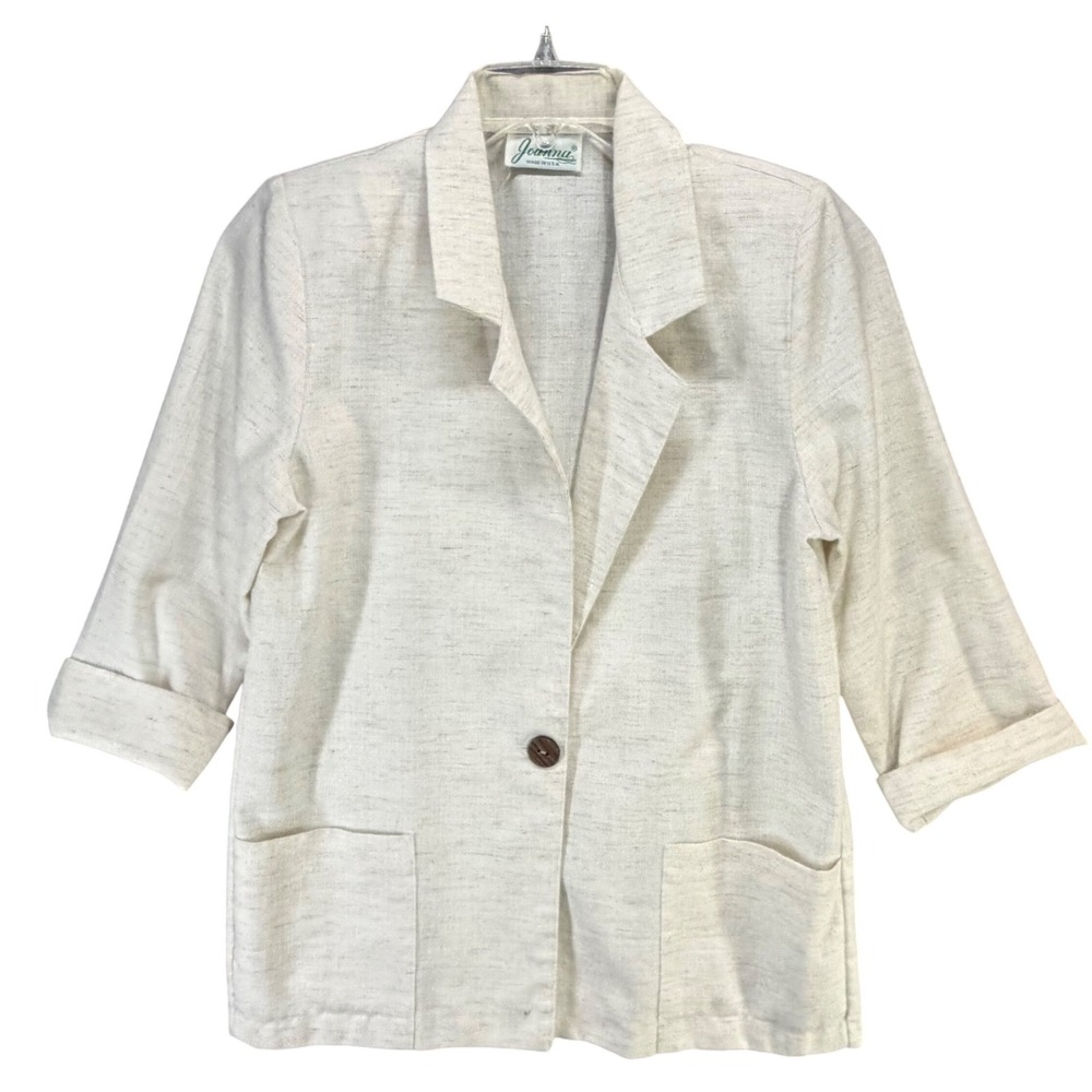 Vintage 90s‎ Flax Blend Blazer Jacket Women Small Off White Minimalist Made USA